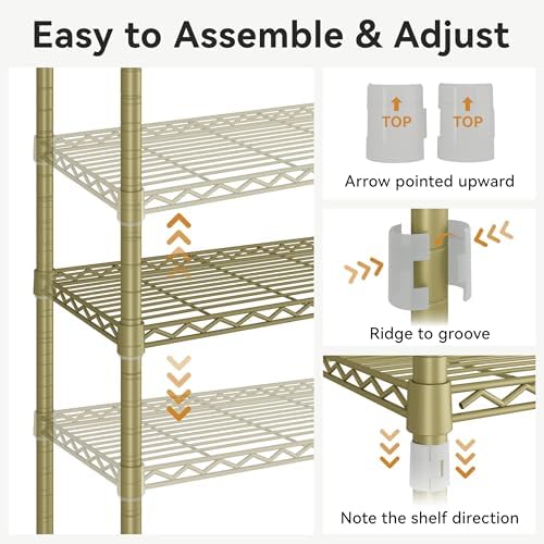 M1 Expandable Clothes Rack from 8'2"-9'9", Closet Organizer System for Reach-in Closet, Heavy Duty Clothing Rack with Extended Rods, Large Wardrobe Closet Max Load 1400 LBS, Gold - Image 6