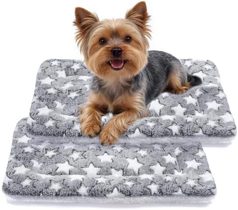 Mora Pets Dog Crate Pad Bed Ultra Soft Pet Mat Star Print 2 Pack 24 in Grey by MoraPets