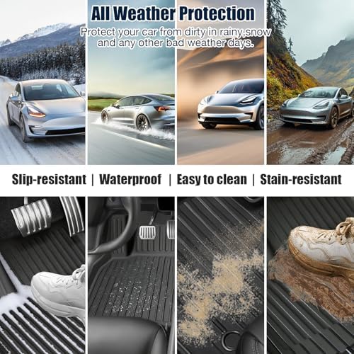 All Weather Floor Mats Compatible with Tesla Model Y 2021-2024 5-Seater,Custom Fit TPE Waterproof Odorless Car Mats Full Set Interior Accessories (6PCS) - Image 6