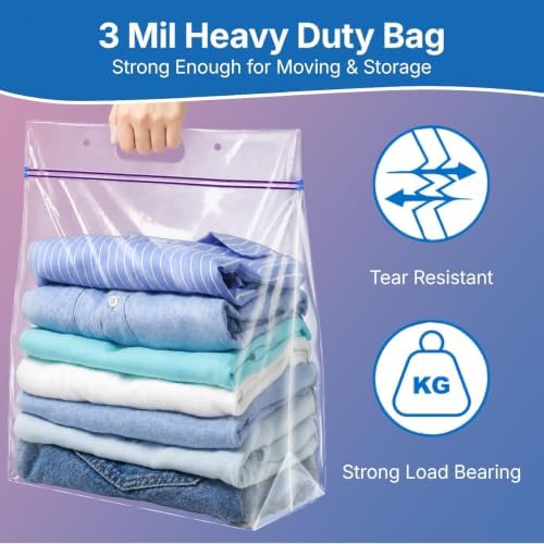 12 Pack 5 Gallon Large Zipper Storage Bags with Handle&Bottom for Clothing - Image 4