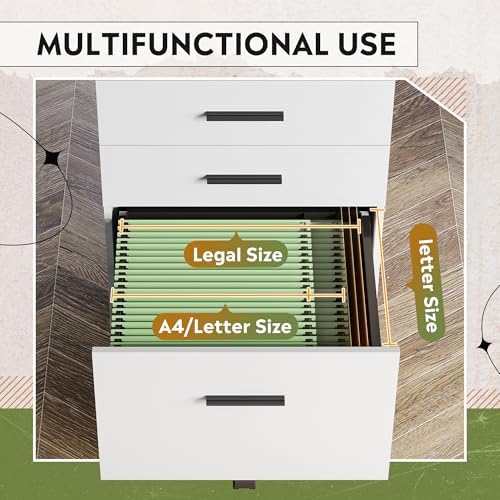 DEVAISE 3 Drawer File Cabinet, Wood Under Desk Filing Cabinet, White - Image 3