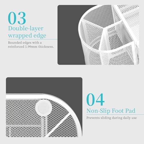 SUPEASY Mesh Desk Organizer, Pen Holder for Desk with 2 Drawers, White - Image 6