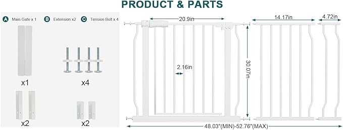 Extra Wide Baby Gate Tension Indoor Safety Gates White Metal Large Pressure - Image 3