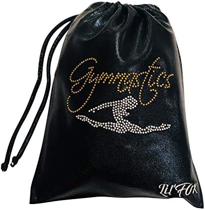 LIL'FOX 8"x10" Drawstring Gymnastics SMALL GRIP BAG 26x20cm - Lightweight Bag for Personal Equipment - Shiny Foil Rhinestones by LILFOX