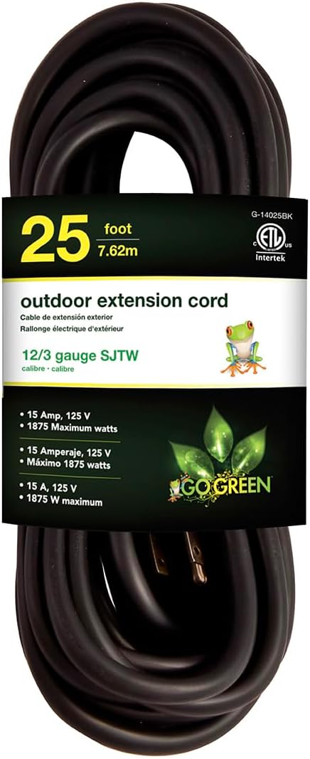 Go Green Power Inc. 12/3 SJTW Outdoor Extension Cord, 25 ft by PowerByGoGreen