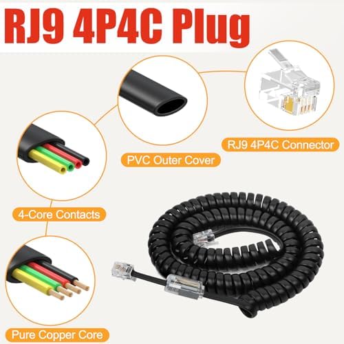 Uvital 1 Pack Telephone Handset Cords with Detanglers, RJ9 4P4C, Black - Image 5
