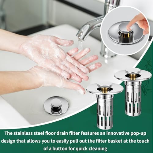Vodolo 3 in 1 Sink Drain Strainer with Hair Catcher,8PCS Stainless Steel Popup Sink Stopper with Basket for Bathroom Kitchen Shower,Pop-up Bounce Core Floor Basin Drain Filter,Replacement Sink Plug - Image 5