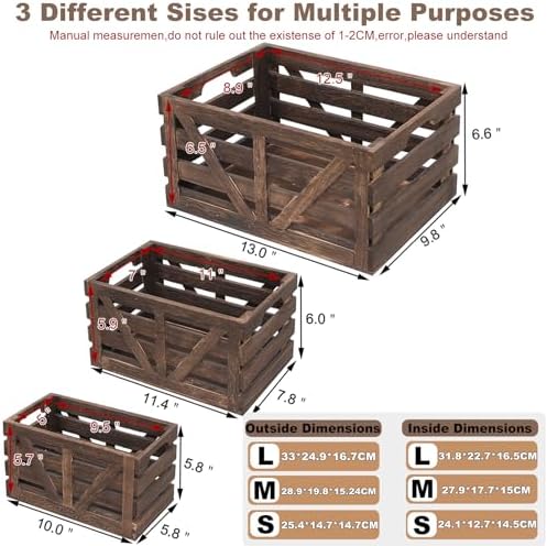 Nested Wooden Storage Crates Set of 3 (L,M,S),Rustic Wood Crate for Storage - Image 3