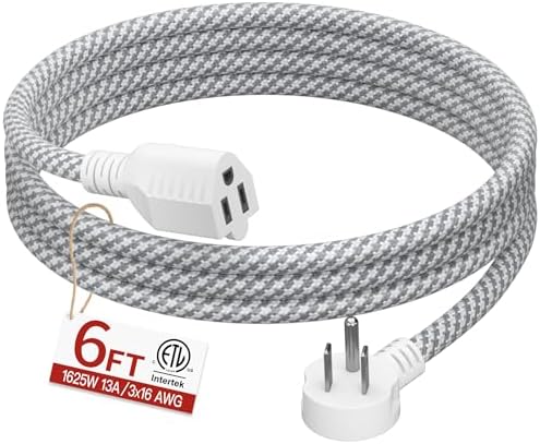 Skrizcable 16/3 6FT Flat Plug Braided Extension Cord, 3 Prong Power Cable by Skrizcable