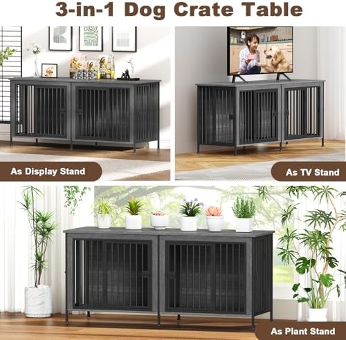 EasyCom 63" Dog Crate Furniture for 1 or 2 Dogs, 20-35 Pounds, Dark Grey - Image 4