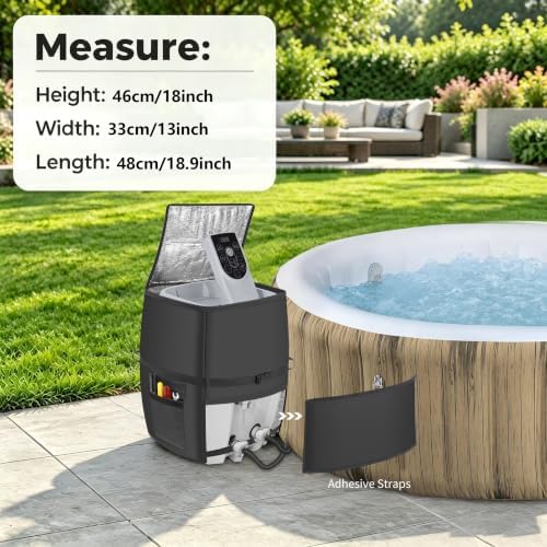 Hot Tub Spa Heater Pump Cover,18.9" D x 13" W x 18" H Waterproof 600D Oxford Fabric Aluminum Film Insulated Cover,Inflatable Hot Tub Spa Heater Pump,Easy Installation with Zipper,Black,Square - Image 5