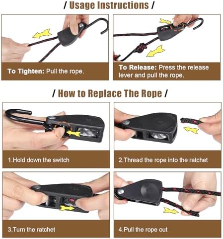 Longer 1/4" Adjustable Rope Hanger 4Pcs 12FT Tie Down Ropes - Image 6