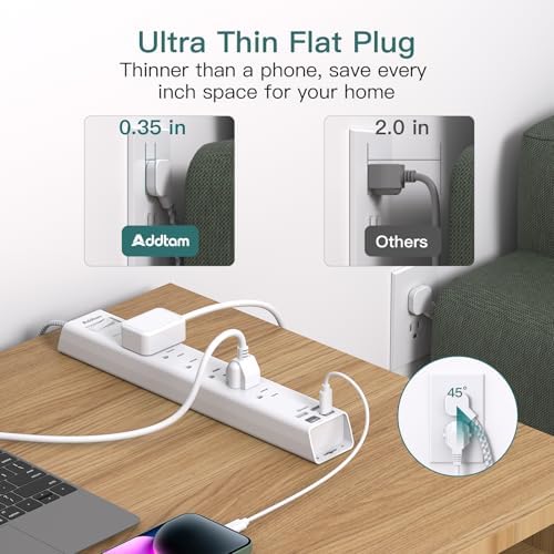 Power Strip Surge Protector - 2ft Short Extension Cord - Image 6
