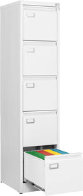File Cabinets - 5 Drawers Vertical 17.8" Deep Lockable Filing Cabinet - White by Fesbos