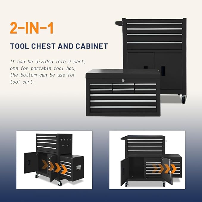 13-Drawer Double Door Rolling Tool Chest, 2 in 1 Detachable Tool Chest - Image 6
