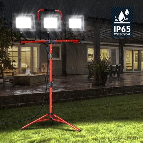 Juyace 2 Pack 150W LED Work Light with Tripod Stand,Dual Head Flood Light - Image 4