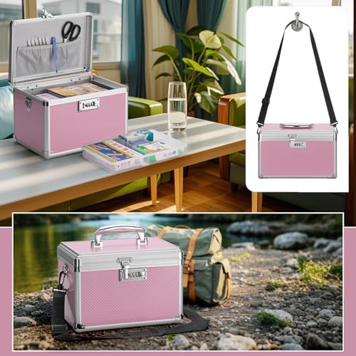 Medicine Lock Box with Combination Lock - 13.4 x 7.6 x 8.2 Inches - First Aid Safe Medication Storage Box, Medications and Personal Items, Safe Boxes for Home and Outdoor - Pink - Image 6