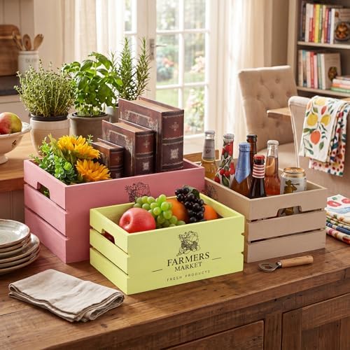 Barydat 5 Pack Wooden Crates for Display Storage, Pastel, Elegant - Image 2