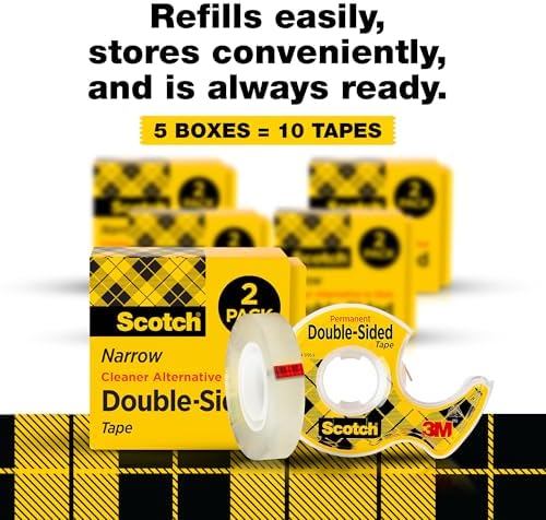 Scotch Double Sided Tape, Permanent Photo-Safe Adhesive, Clear, 1/2 inch x 500 inches per Roll, 10 Rolls (5 Packs of 2) – Scrapbooking, Crafts and Office Supplies - Image 4