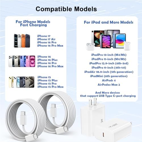 40-60W Fast USBC Charger iPhone 17 Fast Charging,[2Pack] 6Feet Braided Cord - Image 6