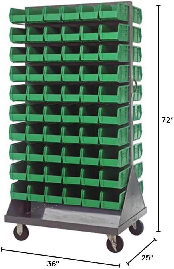 Quantum Storage Systems QMD-36H-230GN Mobile Double Sided Gray Louvered Rack System with Bins, 36” L x 25” W 72” H, Green - Image 2