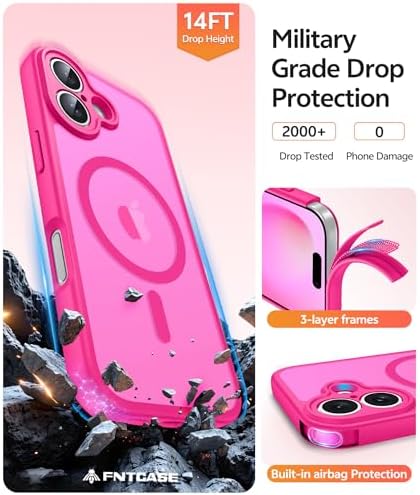FNTCASE for iPhone 16 Plus Case, Fit for Magsafe, Screen Protector Hot Pink - Image 5