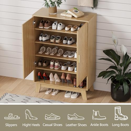HUANLEGO Shoe Cabinet Storage for Entryway with Doors, Oak - Image 3