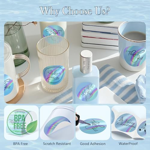 2 Inch Holographic Thermal Sticker Labels,Rainbow Glitter Finish, Water-Proof & Tear-Resistant Label, No Residue Removable Label for Price/Name Tag, Logo Design,Light Blue, (200Labels/Roll) - Image 4