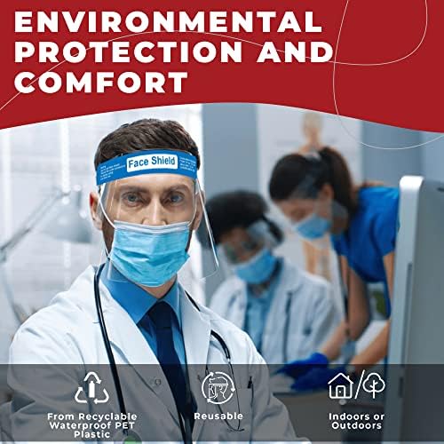 Medical Nation 100 Pack Face Shields | Clear Plastic Face Shield for Women, Men & Kids, Anti-Fog, Lightweight Reusable Full Face Shield Mask, Safety Visor Cover with Comfortable Sponge & Elastic Band - Image 5