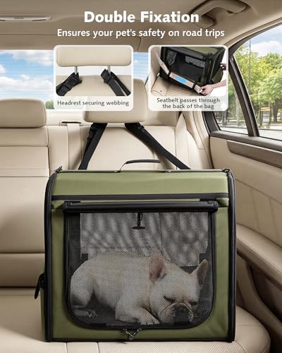 Dog Car Carrier Light Weight 24×17.7×20.5in, Foldable Dog Carrier, Green - Image 3