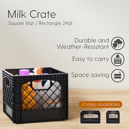 Plastic 24-Quart Rectangle Milk Crate Storage with Handles, 3-Pack - Image 5