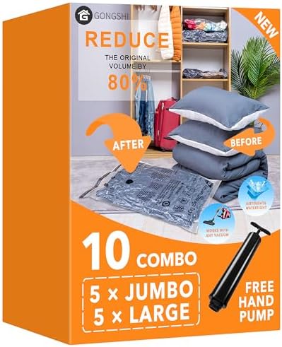 GONGSHI Vacuum Storage Bags for Clothing, 10-Piece, Jumbo & Large by GONGSHI