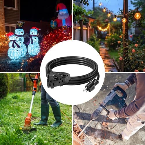 BN-Link's 2 Pack Outdoor Extension Cord Set is Ideal for Holiday Yard Decorations and Garden Equipment. with Three outlets You can Plug in Loads up to a Total of 13amps/1625watts. (Black, 10ft) - Image 7