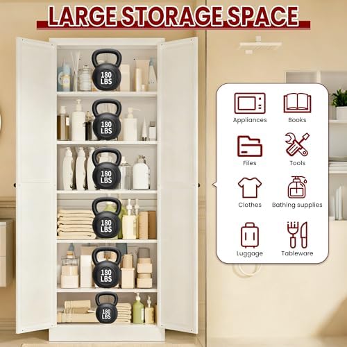 AQY Metal Pantry Cabinet, 72" White Kitchen Storage Cabinet with Doors - Image 5