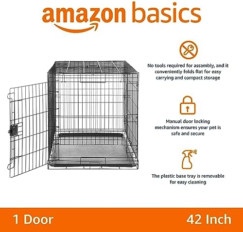 Amazon Basics Durable, Foldable Metal Wire Dog Crate with Removable Tray, Single Door, Divider Panel, 42 x 28 x 30 in, Black - Image 2