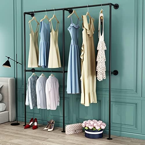 DR.IRON Industrial Pipe Clothing Racks with Double Bar, Industrial Black Clothes Racks Wall Mounted, Heavy Duty Closet Rods for Hanging Clothes Organizer Storage - Image 6