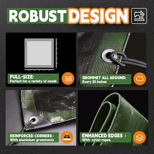 RAINDEWAY Large Tarp 30x50 Feet,9Mil Green/Black Tarps Cover Waterproof - Image 4