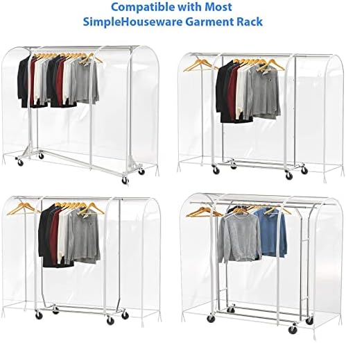 Simple Houseware Industrial Grade Z-Base Garment Rack, 500lb Load with 62 Inches Extra Long Bar, Gray + Small Clear Garment Rack Cover - Image 4