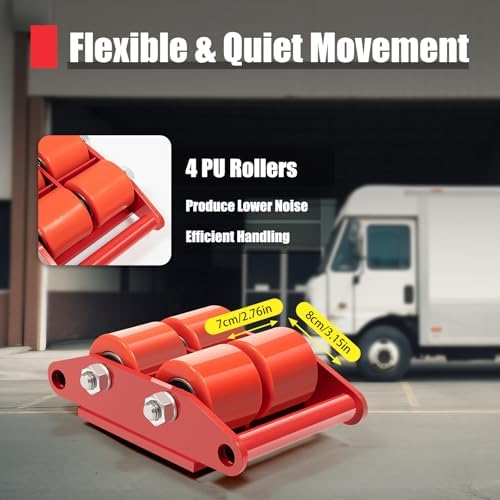 4PCS Machinery Mover, 6T Machine Skates 13200lbs Machinery Moving Skate w/ 360° Rotation Cap and 4 Rollers for Warehouse Garage - Image 6