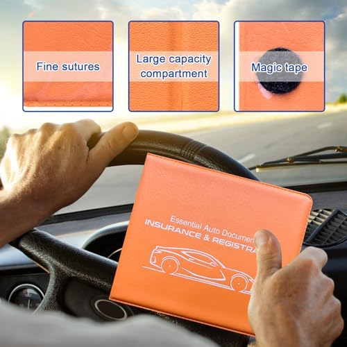 Ziciner Car Registration Insurance Holder, 2Pack Essential Auto Card Document Glove Box Organizer with Touch Fastener, Vehicle Interior Accessories Perfect for Most Car, Truck, SUV (Orange/Small Car) - Image 3