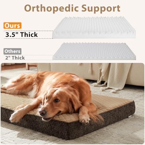 JOEJOY Orthopedic Dog Bed for Large Dogs, Washable Dog Crate Bed Large Sized with Removable Cover, Egg Memory Foam Big Pet Beds, Brown, 35"x22" - Image 5