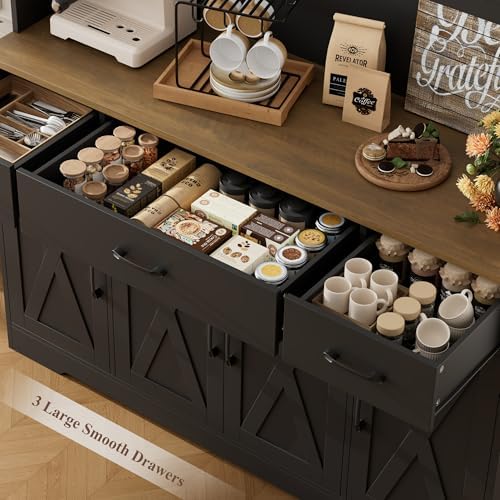 HOSTACK 71" Tall Kitchen Pantry Storage Cabinet, 55" W Kitchen Hutch, Black - Image 5