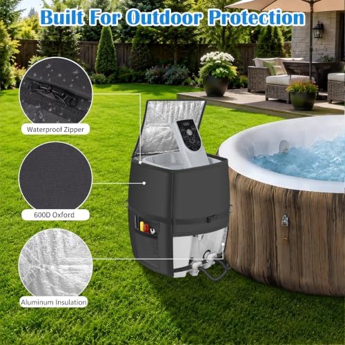 Hot Tub Spa Heater Pump Cover,18.9" D x 13" W x 18" H Waterproof 600D Oxford Fabric Aluminum Film Insulated Cover,Inflatable Hot Tub Spa Heater Pump,Easy Installation with Zipper,Black,Square - Image 4