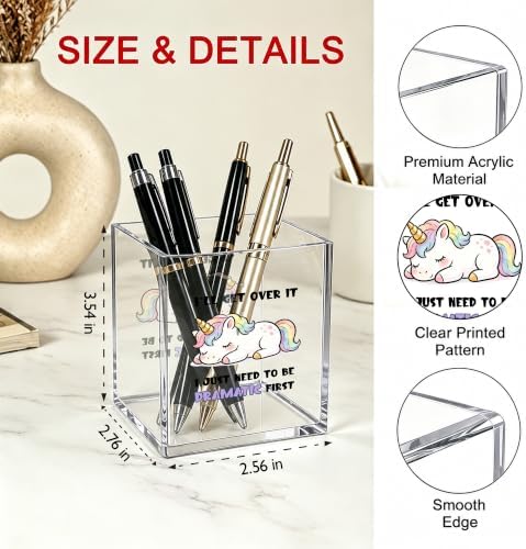 Funny Office Unicorn Lovers Acrylic Cosmetic Pen Pencil Holder Cup, I'll Get Over It I Just Need to Be Dramatic First Cute Pencil Organizer, Emotional Support Gifts for Women Men （A27） - Image 2