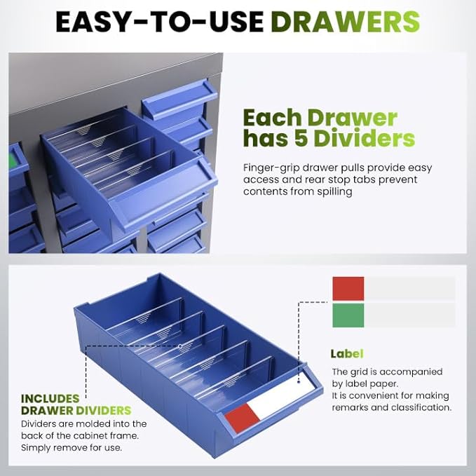 Part Cabinet with 40 Drawers, Shelves & Label Stickers - Image 3