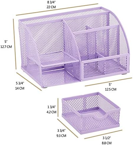 Annova Mesh Desk Organizer Office with 7 Compartments + Drawer/Desk Tidy Candy/Pen Holder/Multifunctional Organizer (Light Purple) - Image 2