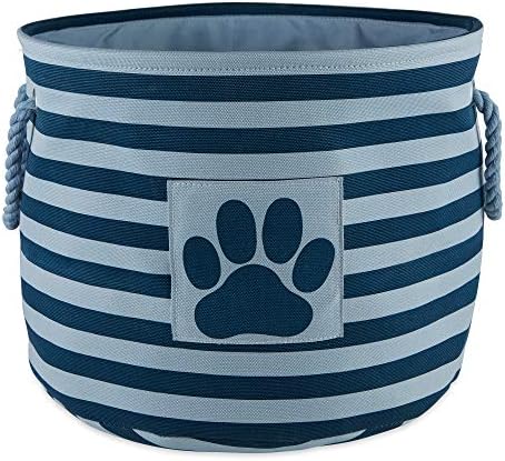 Bone Dry Pet Storage Collection Striped Paw Patch Bin, Dark Navy, Small Round by BoneDry