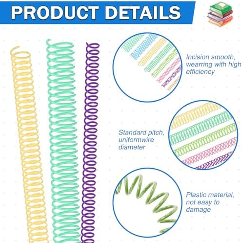 120 Pack Plastic Spiral Binding Coils Binder Binding Spirals Rings Multi Size Spiral Binding Wire Combs Spines Coils, 4:1 Pitch, 1/4 5/16 3/8 1/2 9/16 5/8 3/4 7/8 Inch (Colorful) - Image 5