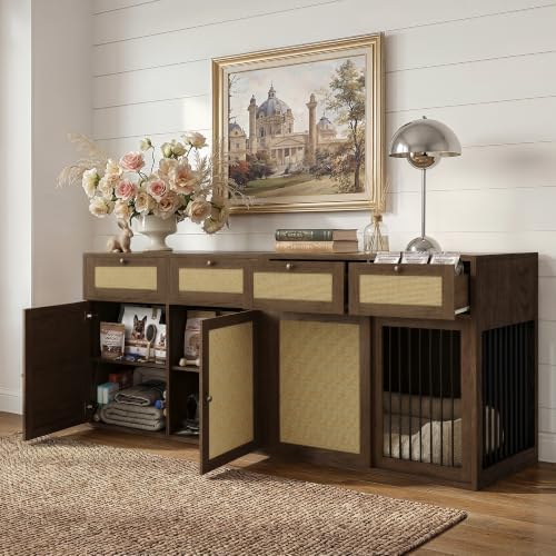 PureCozy 2-Piece Dog Crate Furniture, Right, 80 Inch, Dark Oak - Image 3