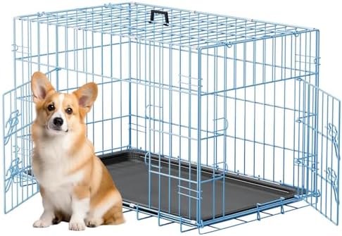 FDW | 30" Foldable Metal Dog Crate | Blue | Cage for Medium Dogs by FDW
